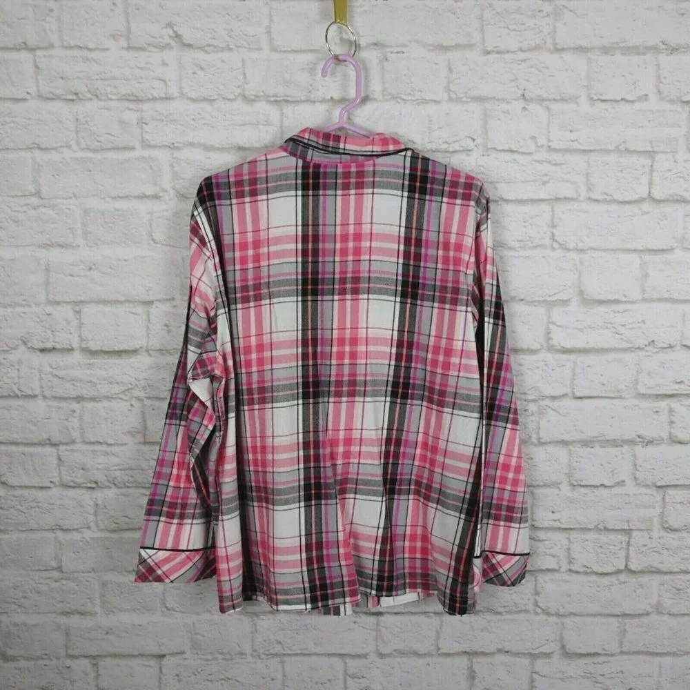 Victoria's Secret Pajama Top Long Sleeves Sleepwear Loungewear Pink Plaid Size L